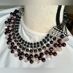 Collar necklace black/clear/silver tone jewelry